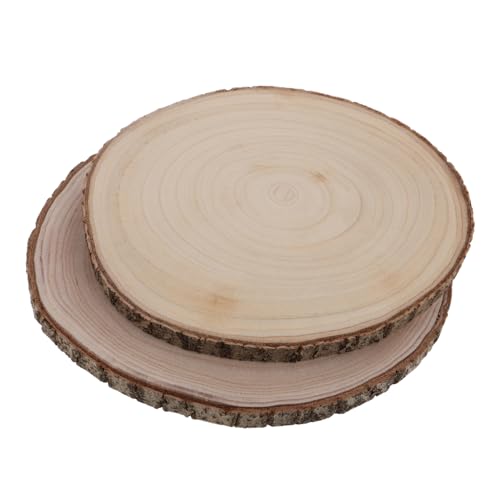 Veemoon 2 Stück Handbemalte Materialien natürliche rustikale Holzplatte unbehandelte Naturholzscheiben rustikale Holzkreise unvollendetes Holzhandwerk Holzscheiben für die Hochzeit Beige von Veemoon
