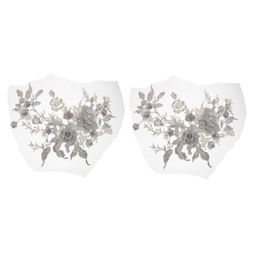Veemoon 2 Stück Kleidungsdekorationszubehör Patch trimmen für Verzierungen Hochzeit sewing nähzeug garming blusen decor Blumen-Kleiderflicken Applikation nähen Stoffzubehör Polyester Grey von Veemoon