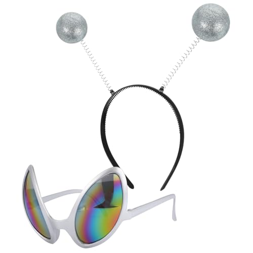 Veemoon 2 Stück Partybrille Ausländer Rave Martian Gläser Plus sonnenbrillen herren lustige brillen party erwachsene hässliche brille alien glasses antenna Plastik Silver von Veemoon
