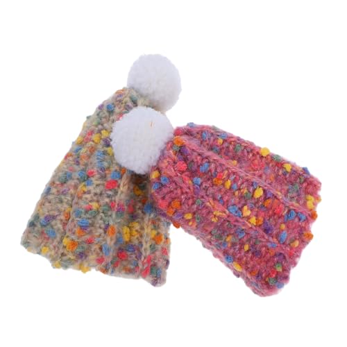 Veemoon 2 Stück Puppenwollmütze Winzige Mützen Kleine Weihnachtsmütze Mini Strickmützen Zum Basteln Wollspielzeug DIY Winzige Strickmützen Mini Strickmütze Winzige Wintermützen von Veemoon