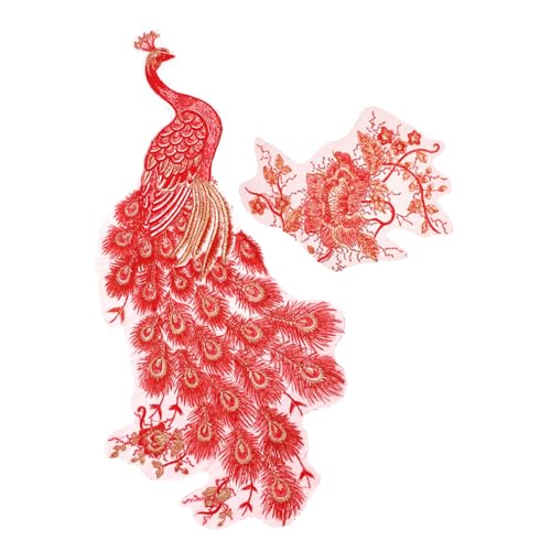 Veemoon 2 Stück Rote Pfauenblumen Stickerei Aufnäher mit Goldfäden Große Tischdecken und Vorhang Patches Kreative Nähzubehör Dekoration für Kleider Cheongsam und Heimtextilien Veemoon 2 Stück Rote Pfauenblumen Stickerei Aufnäher mit Goldfäden Große Tischdecken und Vorhang Patches Kreative Nähzubehör Dekoration für Kleider Cheongsam und Heimtextilien von Veemoon