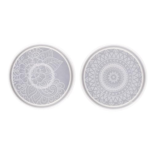 Veemoon 2 Stück Rund Untersetzer Silikonform für DIY Mandala Muster Epoxidharz Gießform für Kreative Tischdekoration Lebensmittelecht Einfach zu Reinigen Transparent Langlebig von Veemoon