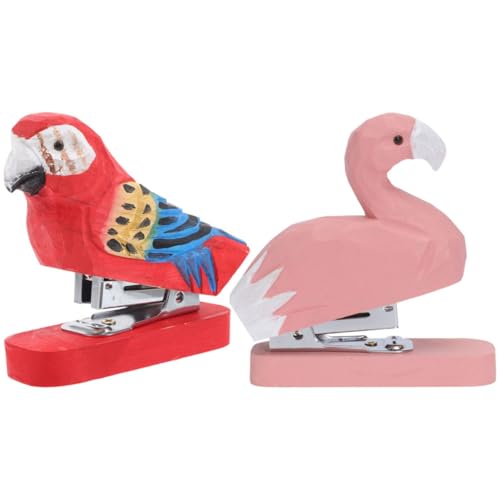 Veemoon 2 Stück Tierhefter deko Holzbindemaschine tragbare Hefter Schulbriefpapier Hefter in Tierform Neuheit Hefter Buch -Stapling -Werkzeug Home Office Hefter Flamingo-Hefter hölzern von Veemoon