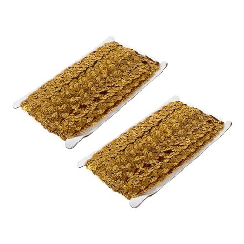 Veemoon 2 Stücke Goldene Pailletten Spitzenbesatz Mit Elastischem Rand Für DIY Handwerk – Glänzendes Metallic Trim Für Kostüme Und Partydekoration - Perfekt Zum Nähen Und Verzieren von Veemoon