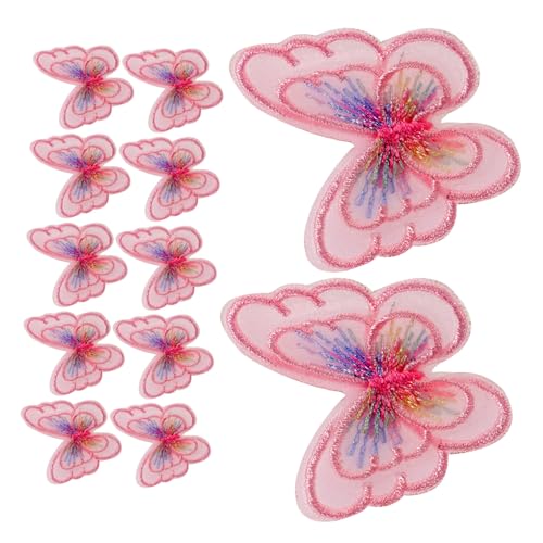 Veemoon 20 Stück Double-Layer-Schmetterlingsstoff-Patch Karikatur schmetterling party dekorationen Flicken für Bekleidung Tuch abriebfeste Hutaufnäher Kleidungsversorgung Polyester Rosa von Veemoon