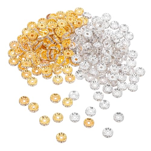 Veemoon 200 Stück Rondelle Spacer Beads Metallperlen mit Strass Glitzer Silber Gold Einfache Installation Langlebig für Schmuckherstellung Armbänder Halsketten DIY Basteln Veemoon 200 Stück Rondelle Spacer Beads Metallperlen mit Strass Glitzer Silber Gold Einfache Installation Langlebig für Schmuckherstellung Armbänder Halsketten DIY Basteln von Veemoon