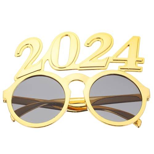 Veemoon 2024-Brille Silvesterbrille 2024-Zahlenbrille Partyzubehör 2024-Party Lustige Brille Neuheit-Sonnenbrille Für Neujahrsfeier Partygeschenke Golden von Veemoon