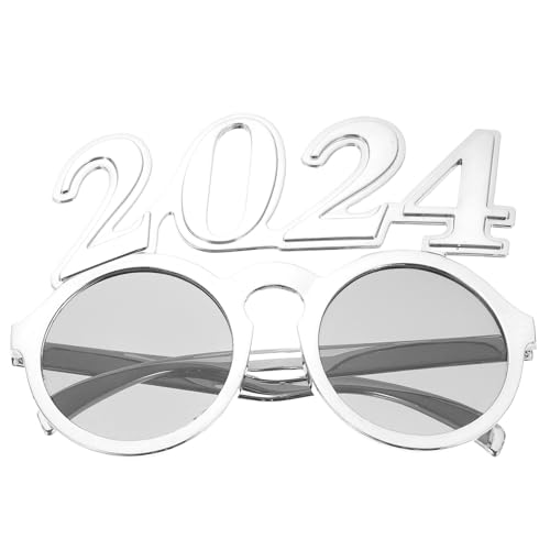 Veemoon 2024-Brille Silvesterbrille 2024-Zahlenbrille Partyzubehör 2024-Party Lustige Brille Neuheit-Sonnenbrille Für Silvesterfeier Partyzubehör Silber von Veemoon