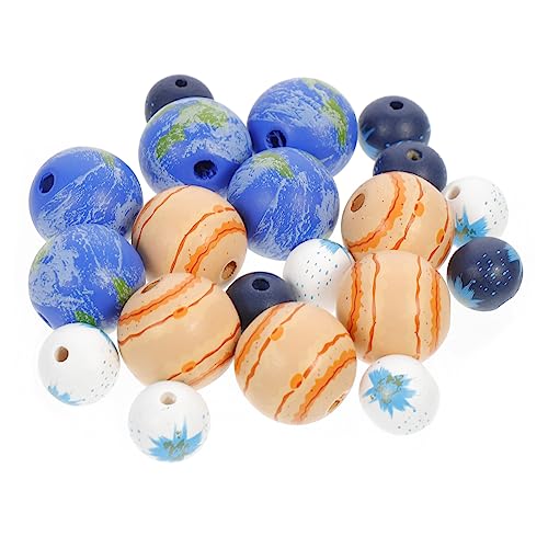 Veemoon 20Stücke Farbige Holzperlen für DIY Schmuckherstellung und Basteln Erdkugel Mars und Sternenperlen zum Auffädeln und Dekorieren für Projekte von Veemoon