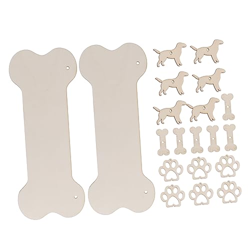 Veemoon 20Stücke Holz Hundeknochen Dekorationsset Teiliges DIY Set mit Holzschild Hundepfoten und Knochen für Projekte für Geschenkanhänger und Partydeko von Veemoon