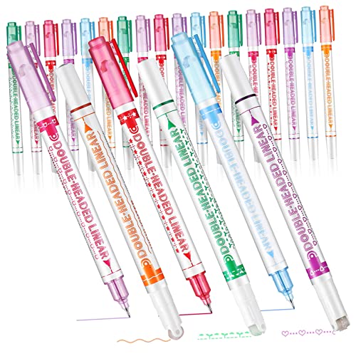 Veemoon 24 Stück Doppelspitzen Textmarker Bunte Marker für Schule Büro Kreatives Arbeiten Hochwertige Fluoreszierende Stifte für Planer und DIY Projekte von Veemoon