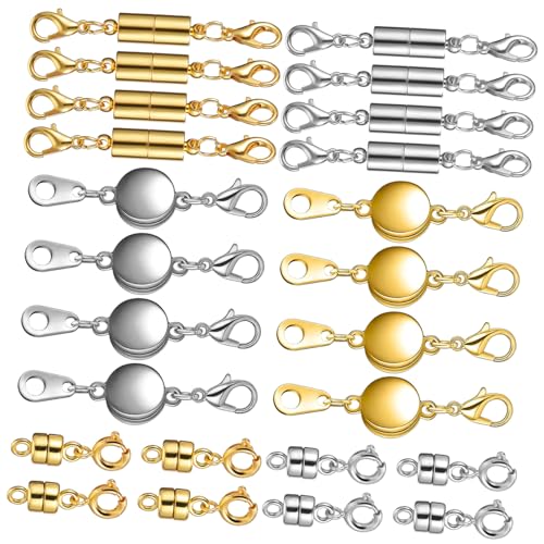 Veemoon 24 Stück Magnetverschluss Halskette Verschluss Teilig Silber Gold Langlebig Stark Haltend Stile Einfach zu Befestigen für DIY Schmuckherstellung und Armband Verschlüsse von Veemoon
