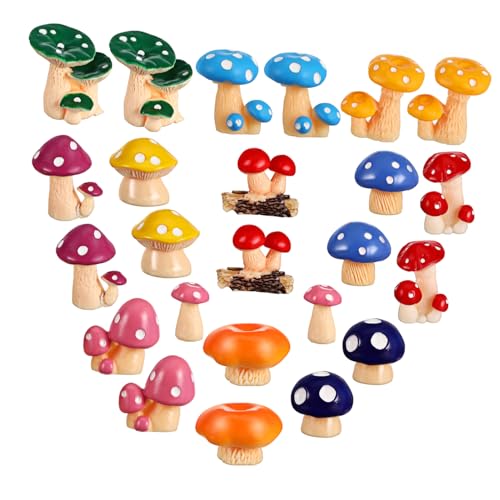 Veemoon 24 Stück Teiliges Mini Pilz Deko aus Robustem Resin Bunte Kleine Figuren für DIY Basteln Zauberhafte Feengarten Accessoires Vielseitig Einsetzbar als Halloween und Wohnraumdeko von Veemoon