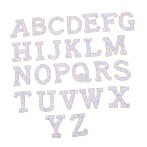Veemoon 26 Stück Teiliges Alphabet Bügelaufnäher mit Strass und Farbverlauf Selbstklebende Stickerei Patches zum Aufnähen für DIY Kleidung Taschen Jeans Modische Textilapplikationen von Veemoon