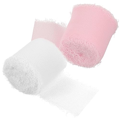 Veemoon 2Rollen Chiffon Geschenkband Handgefertigtes Band Milchweiß und Wasserpink für Hochzeiten Dekorationen und Bastelprojekte Verblasst nicht Textur von Veemoon