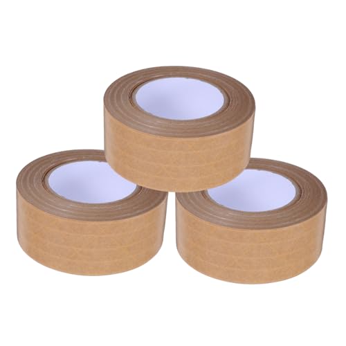 Veemoon 3 Stück Geripptes Kraftpapierband Starkes Kartonklebeband Papierversandband wasseraktiviertes Bastelband braunes Packband manipulationssicheres Klebeband verstärktes Packband Khaki von Veemoon