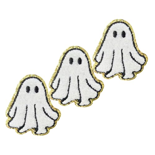 Veemoon 3 Stück Halloween Geist Aufnäher Weißer Geist Stickerei Bügelflicken für Jacken Jeans Hüte DIY Kleidung Reparatur Applikation Langlebig Farbecht von Veemoon