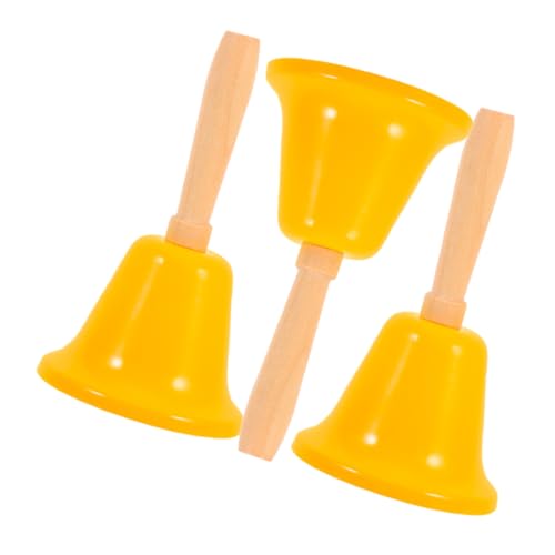 Veemoon 3 Stück Handklingel Glocke tischklingel tischglocke Metall Ball Glocke Metallglocke Wecker Glocke für handhaben klimpern Die Kuhglocke mit Griff Handklingel aus Metall Holz Yellow von Veemoon