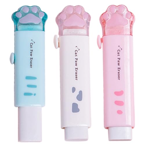 Veemoon 3 Stück Katzenpfoten Radiergummis Einziehbar Kawaii Cartoon Design Praktische Schreibwaren für Lernen und Radieren ohne Rückstände von Veemoon