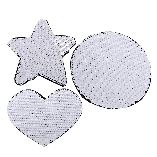 Veemoon 3 Stück Sublimations-stoffaufkleber Aufnäher Für Kleidungsapplikationen Zubehör Paillettengewebe Nähen Mode Funkelnd Flicken Für Kleidung Flicken Für Bekleidung Tuch Dekorativ Weiß von Veemoon