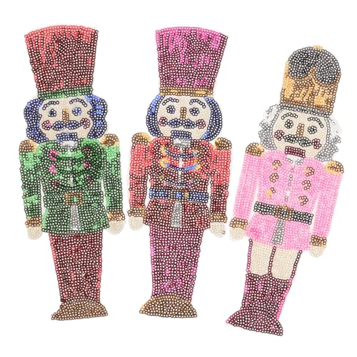 Veemoon 3 Stück Teiliges Nussknacker Stoffaufnäher mit Pailletten Multifunktionale Selbstklebende Kompakte Kleider Hutpatches Dekorative Weihnachtsflicken für Kleidung Rucksack DIY Zubehör von Veemoon