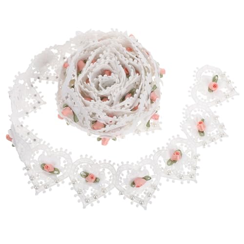 Veemoon 3 Yards Vintage Weiß Imitation Perlen Rosen Blumen Bestickte Spitze Randbesatz Stoff Blumenapplikationen Braut Handarbeit Nähen Handwerk Für Hochzeit Brautkleid Kleidung Dekoration von Veemoon