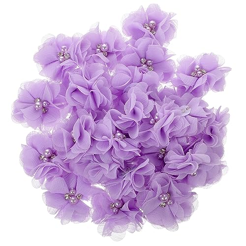 Veemoon 30 Stück DIY Chiffon Blumen Stoffblumen Dekorative Nähaccessoires für Kleidung Haarschmuck Kunsthandwerk und Partydekoration Helllila von Veemoon