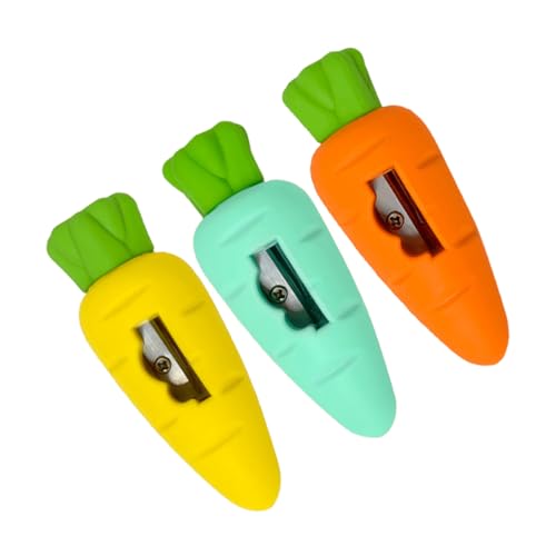 Veemoon 3Stücke Karotten Radiergummis mit Mini Bleistiftspitzer Tragbar und Leicht für Schulbedarf Belohnungen und Partygeschenke Orange Gelb Blau von Veemoon