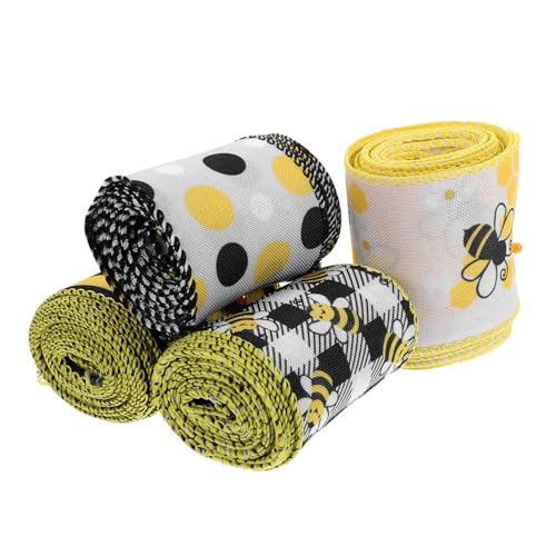 Veemoon 4 Rollen Bunte Bedruckte Geschenkbänder mit Bienendesign Kreative und Polyesterbänder für Geschenkverpackung Blumenstraußdeko DIY Basteln und Langlebige Nutzung von Veemoon