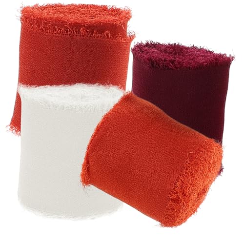 Veemoon 4 Rollen Chiffonband pro Rolle Dekoratives Schleifenband für DIY Basteln Hochzeit Brautstrauß Bindeband Weinrot Rostrot Vielseitiges Geschenkband für Verpackung und Dekoration von Veemoon