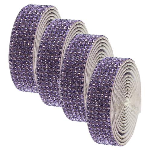 Veemoon 4 Rollen Strass Applikationen zum Aufbügeln DIY Glitzer Patches Selbstklebend für Brautgürtel Hochzeitskleider Handwerksprojekte Vielseitig Schimmernd Lila Breit von Veemoon