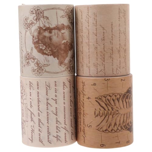 Veemoon 4 Rollen Teiliges Vintage Washi Tape mit Dekoratives Klebeband für Scrapbooking DIY Tagebuch Kalender Geschenke Retro Papierklebeband mit Nostalgischem Design für Bastelprojekte von Veemoon