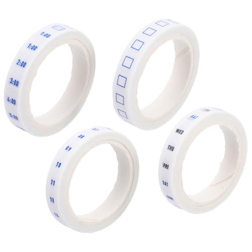 Veemoon 4 Rollen Zeit- und Papierband Datum Aufkleber dekoratives Klebeband Scrapbooking -Vorräte Planer Zubehör Washi Tape zum Aufzeichnen Sammelalbum liefert Kunstband Flüsterpapier Weiß von Veemoon