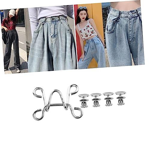 Veemoon 4 Sätze Taillenschnalle für Jeans Verstellbare Hosenknöpfe zur Sofort Anpassung Dünn Taillierende Bund Expander Einfaches Befestigen ohne Nähen Großer Silber Knopf für Passform von Veemoon