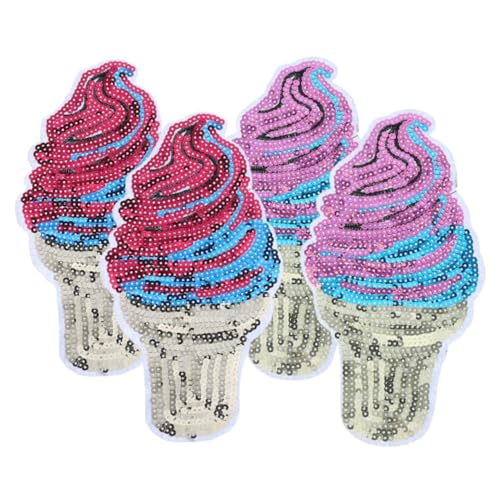 Veemoon 4 Stück Eiscreme Pailletten Stoffaufkleber Hut Patches Pailletten Zum Basteln Pailletten Glitzer Patches Pailletten Applikation DIY Kleidungsdekor Eiscreme Pailletten von Veemoon
