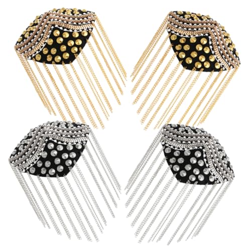 Veemoon 4 Stück Teiliges Schulterklappen Punk nieten und Quasten Modische Epauletten Schmuck Elegante Kostüm accessoires in Gold und Silber für Besondere Anlässe und Bühnenoutfits von Veemoon