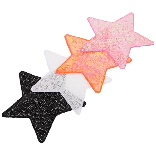 Veemoon 4 Stück Teiliges Stern Patches mit Glitzer Selbstklebende Applikationen für Kleidung Hüte und Taschen Kreative Diy Bügeleisen Pailletten Aufnäher Weiß Orange und Schwarz von Veemoon