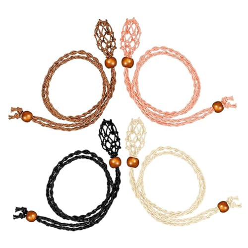 Veemoon 4 Stück Teiliges Verstellbares Kristallanhänger halter aus Holz und Geflochtener Schnur Leerer Schmuckkäfig für DIY Halsketten Langlebiger Eleganter Kristallsteinhalter für von Veemoon