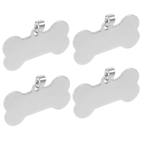 Veemoon 4 Stück Tierschild aus Edelstahl Haustier gravierte Hundemarken für Haustiere etiketten aus edelstahl leerer Anhänger Hund Halskette Charm-Herstellungsset Rostfreier Stahl Silber von Veemoon