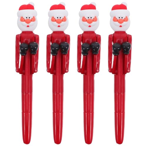 Veemoon 4 Stück Weihnachtsboxen Kugelschreiber mit Santa Claus Design Cartoon Schreibstift für Schulbelohnungen Bürobedarf Lustiger Punching Kugelschreiber für Xmas Partygeschenke von Veemoon