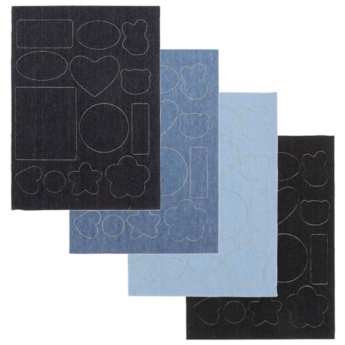 Veemoon 4-teilige Denim-Reparaturflicken: Selbstklebende Flicken für Jeans-Löcher – Stoffdekorationsset für Kleidung, Jeans, Jacken, Hüte, Schuhe von Veemoon