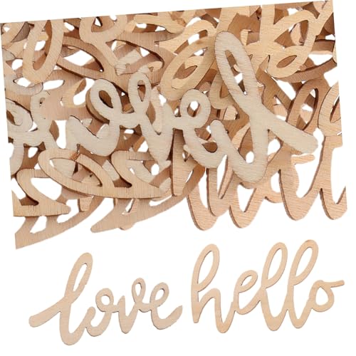 Veemoon 40 Stück Hohlbuchstaben-Holzspäne Holzornamente von Tieren Buchstabenausschnitte Buchstabe Holzausschnitt Buchstabenanhänger aus Holz Holzhandwerk zum Valentinstag Holzschild Beige von Veemoon