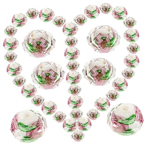 Veemoon 40 Stück Perlenarmbandzubehör Perlen für Schmuckhersteller Basteln klein Blumen- farbige Perlen für Armbänder Blumenperlen für Armbänder DIY-Perlen Glas Pink von Veemoon