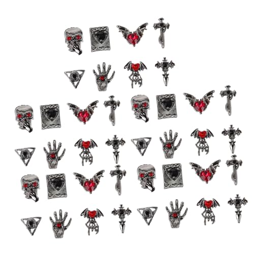 Veemoon 40 Stück Teiliges Vintage Goth Halloween Nagelschmuck aus Langlebiger Legierung mit Kreuz Herz Totenkopf Charms Leichte DIY Punk Nagelverzierung für Festliche Maniküre von Veemoon