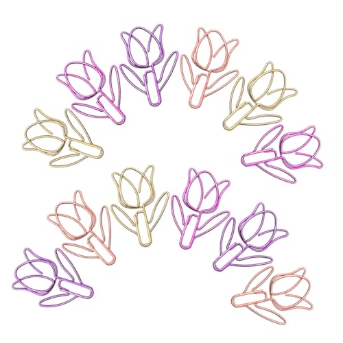 Veemoon 40 Stück Tulpen-Büroklammer Dekorative Lesezeichenclips Notizclip aus Metall Tulpenformpapierhalter farbige Papierklammern farbige Büroklammerklemmen Sammelalbumpapier Büroklammern von Veemoon