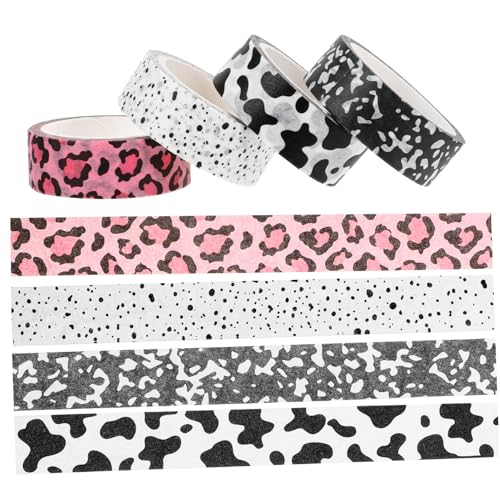 Veemoon 4Rollen Dekoratives Washi Tape Cartoon Scrapbook Klebeband mit Kuh und Leopardenmuster für DIY Projekte Scrapbooking Journaling und Geschenkgestaltung von Veemoon