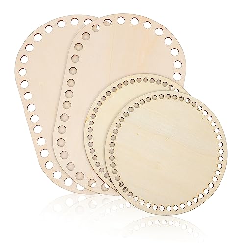 Veemoon 4Stücke Teiliges Holz Korbböden für Häkelkörbe Oval Rund Natürliches Holz für DIY Taschen und Häkelprojekte Einfach zu Verwenden von Veemoon