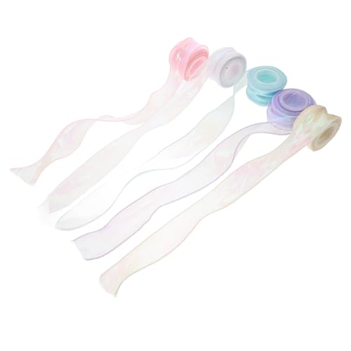 Veemoon 5 Rollen Symphony-Garnband Chiffon-Wickelband Verpackungsband Satinband Dekorativ Hochzeit geschenkband geschenkverpackung Handgemachte Dekorationen Organzaband Spitzenband Nylon von Veemoon