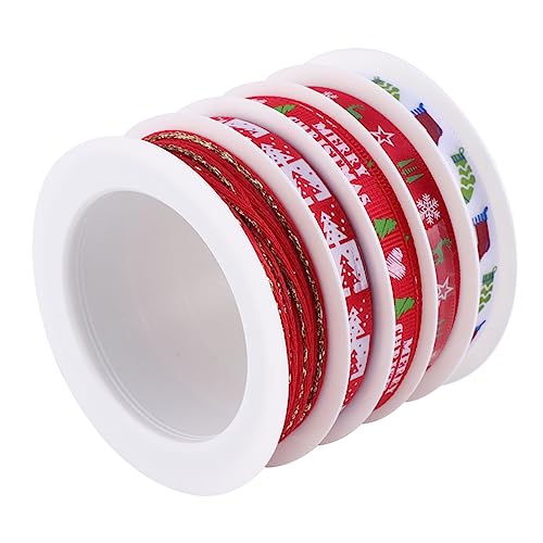 Veemoon 5 Rollen Weihnachts bedrucktes Band weihnachten geschenkband ribbons christmas decor weihnachtsdekoration Bänder zum Basteln Weihnachtsbänder Dekorband Weihnachtsband Stoff rot von Veemoon