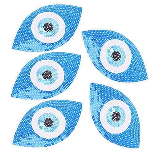Veemoon 5 Stück Gestickte Perlen und Augenstücke Patch-Kleidung Stickerei-Patches mit bösem Blick Nähen muttertagsgeschenk zum basteln embroidery Pailletten Patches Stoffflecken pp Blue von Veemoon